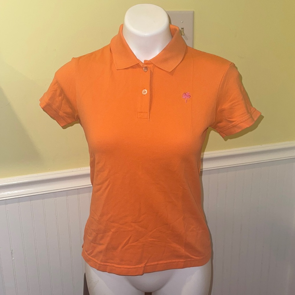 Lilly Pulitzer Orange Polo Top with Pink Palm Logo